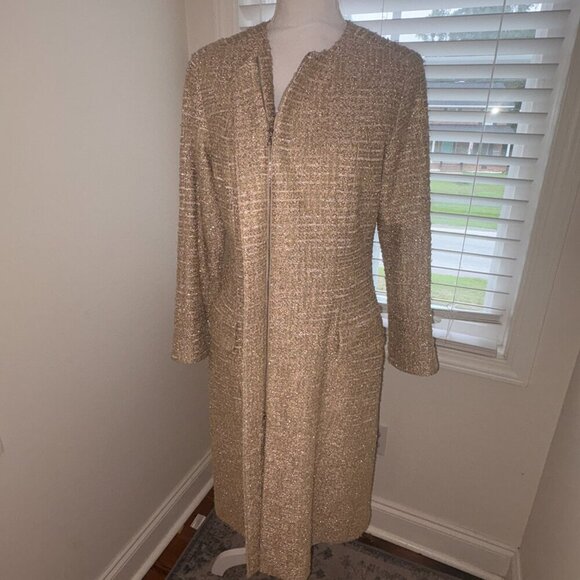 Oscar de la Renta Metallic Tweed Zip Long Coat Made in USA Elegant Chic size 10 - Picture 15 of 16